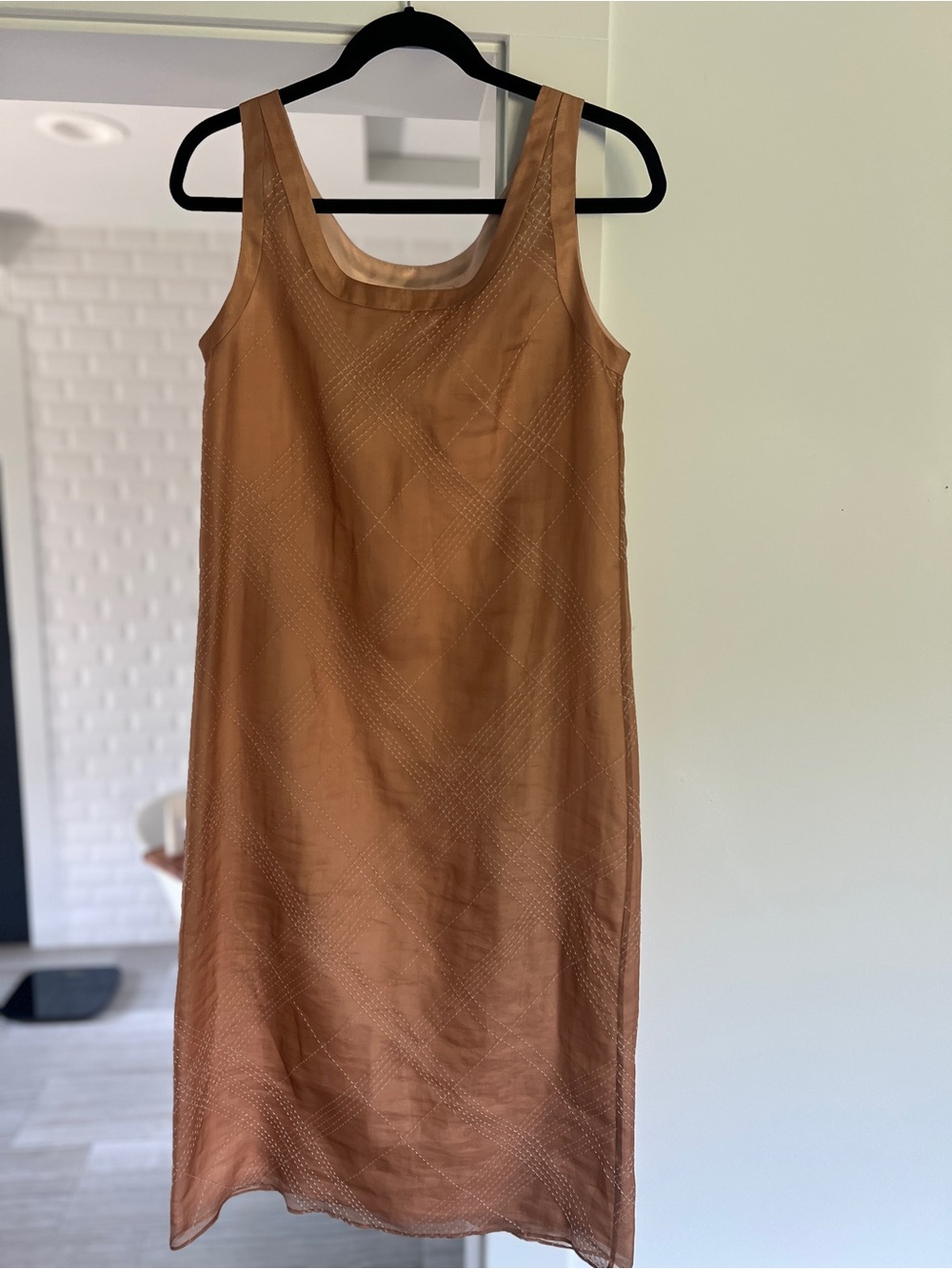 Vintage DKNY 100% Silk Light Copper Sleeveless Shift Dress